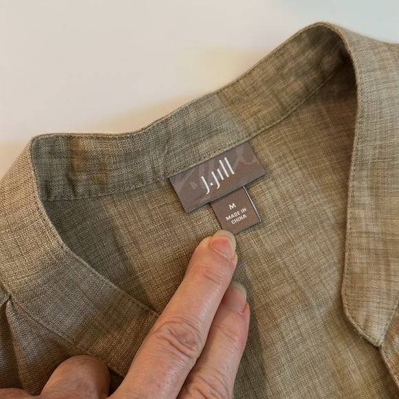 J Jill Shirt Cardigan Women 100% Linen Beige Lightweight Lagenlook Knot Buttons - Picture 2 of 10